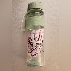 Stylish Green Water Bottle with Pink 420 Floral Design